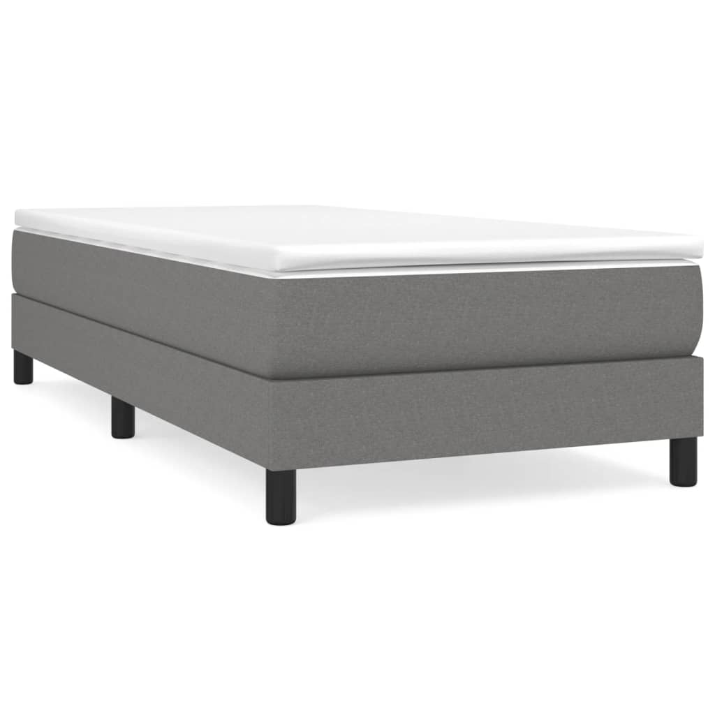 Box Spring Bed with Mattress Dark Grey King Single Size Fabric