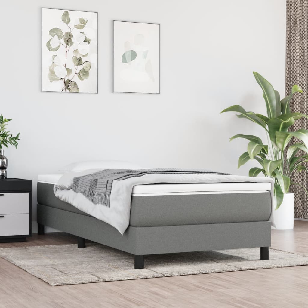 Box Spring Bed with Mattress Dark Grey King Single Size Fabric