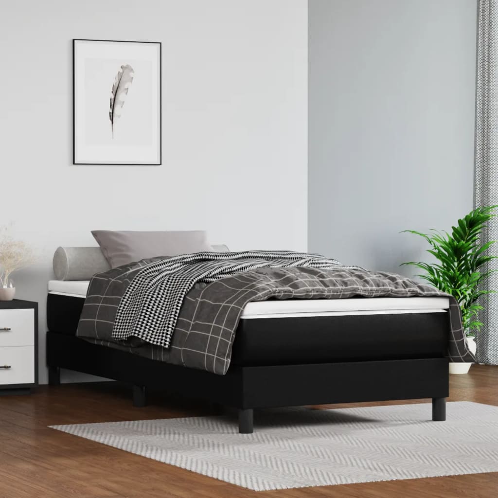 Box Spring Bed with Mattress Black King Single Size