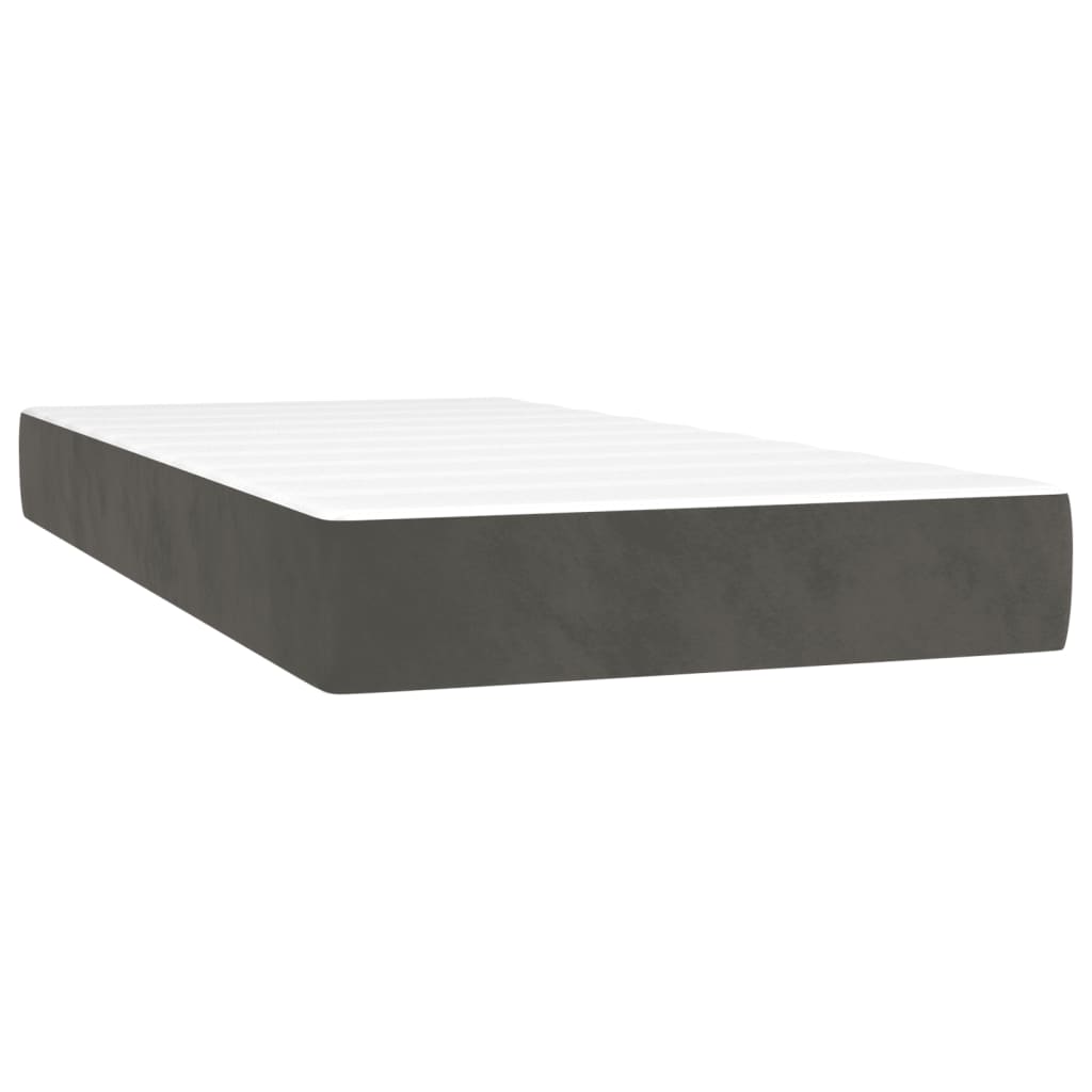 Box Spring Bed with Mattress Dark Grey King Single Size Velvet