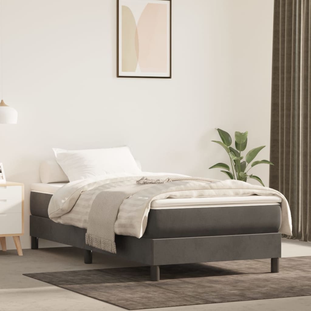 Box Spring Bed with Mattress Dark Grey King Single Size Velvet