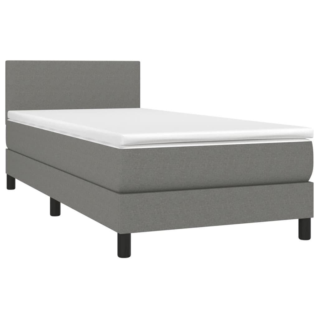 Box Spring Bed with Mattress Dark Grey King Single Size Fabric