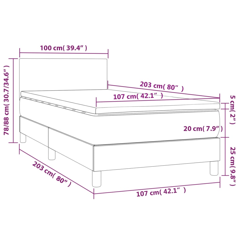 Box Spring Bed with Mattress Dark Grey King Single Size Fabric