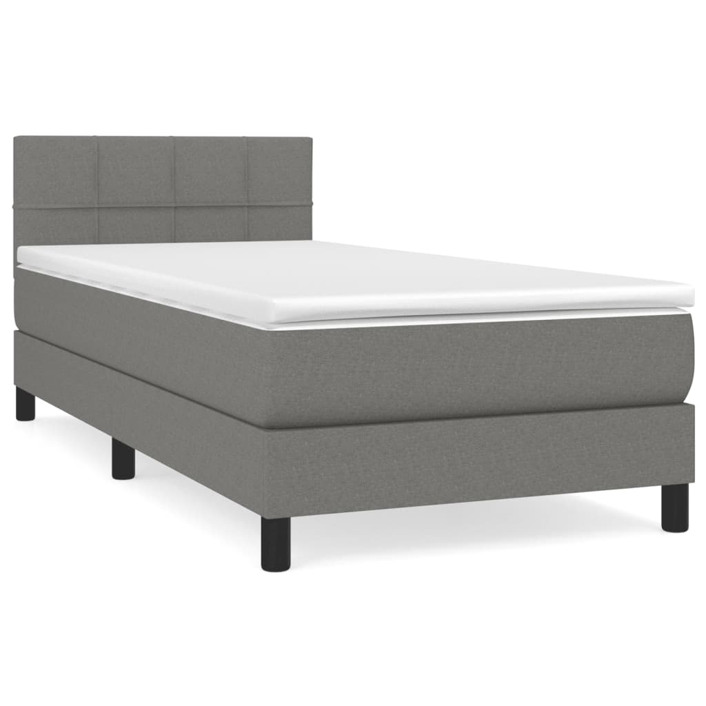 Box Spring Bed with Mattress Dark Grey King Single Size Fabric