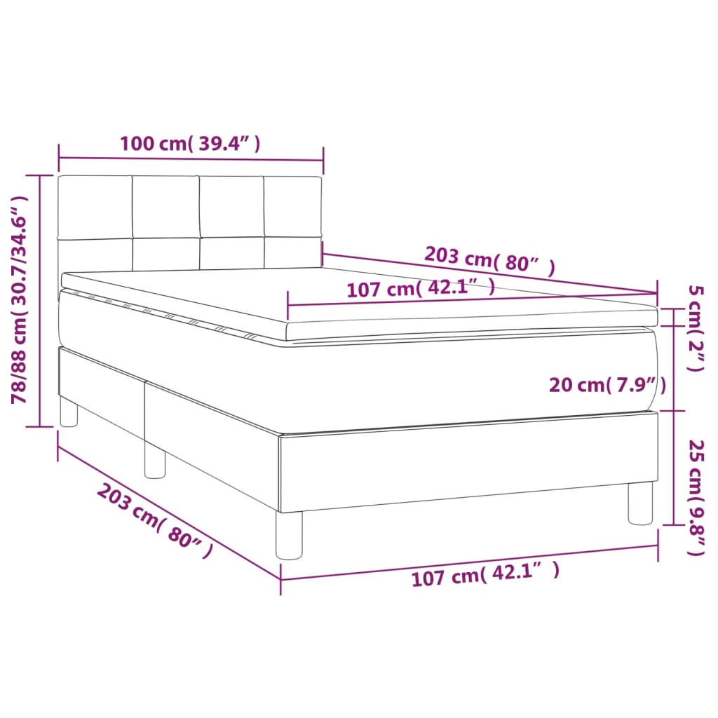Box Spring Bed with Mattress Dark Grey King Single Size Fabric