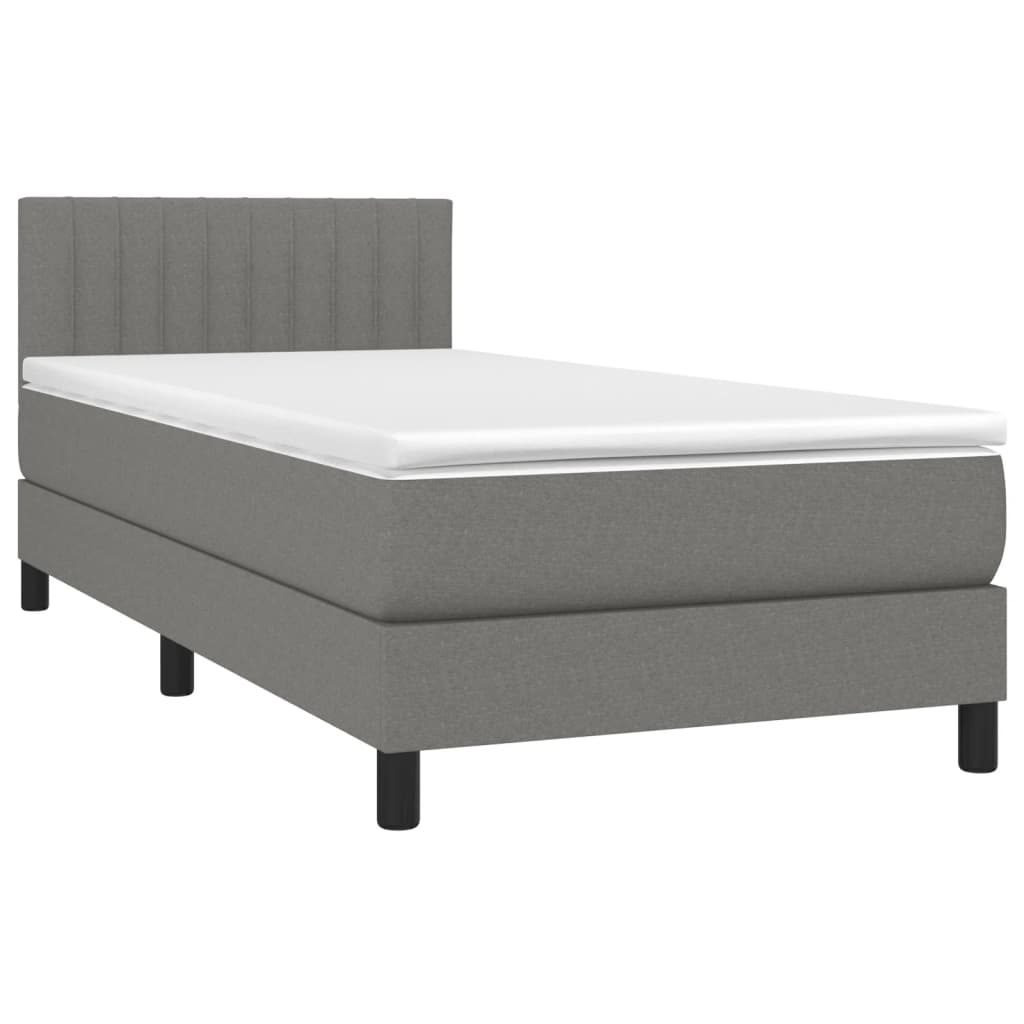 Box Spring Bed with Mattress Dark Grey King Single Size Fabric