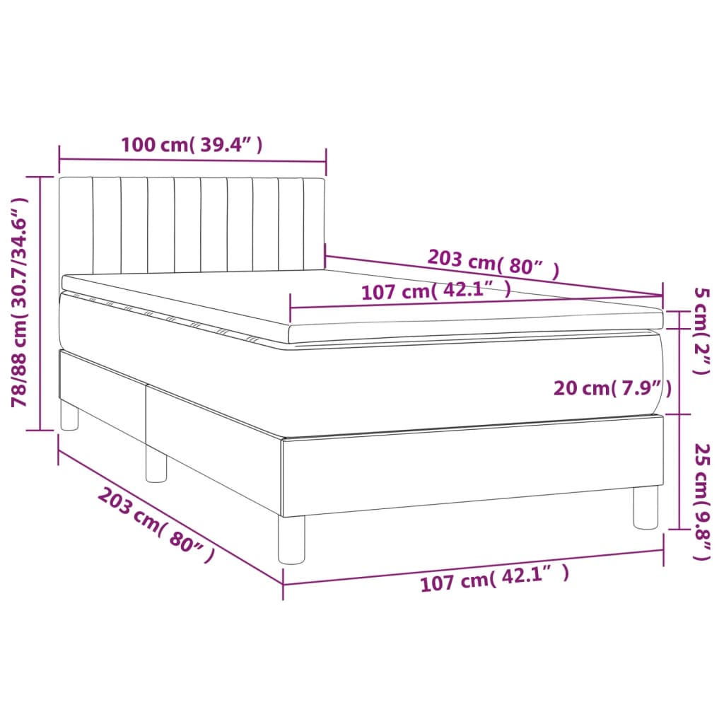 Box Spring Bed with Mattress Dark Grey King Single Size Fabric