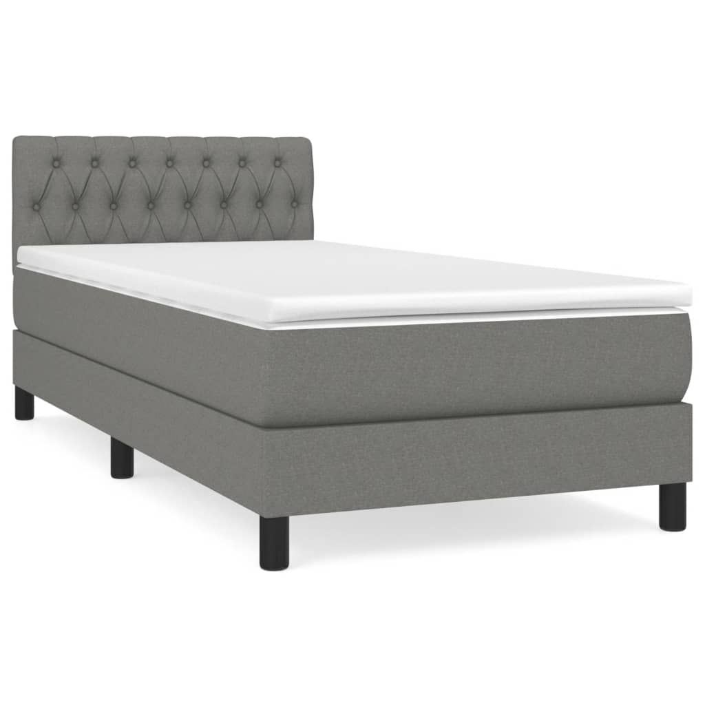 Box Spring Bed with Mattress Dark Grey King Single Size Fabric