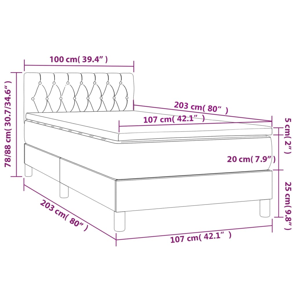 Box Spring Bed with Mattress Dark Grey King Single Size Fabric