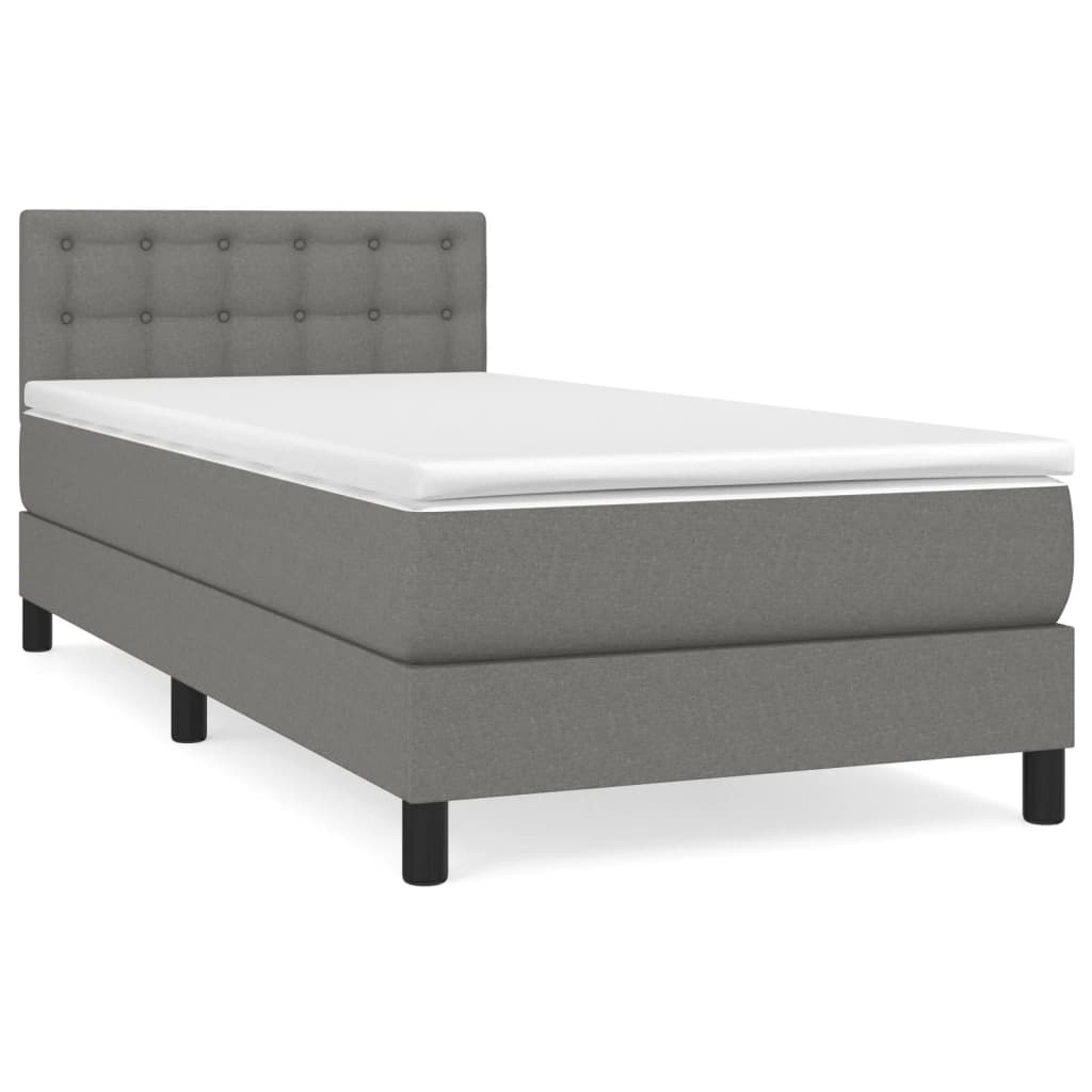 Box Spring Bed with Mattress Dark Grey King Single Size Fabric