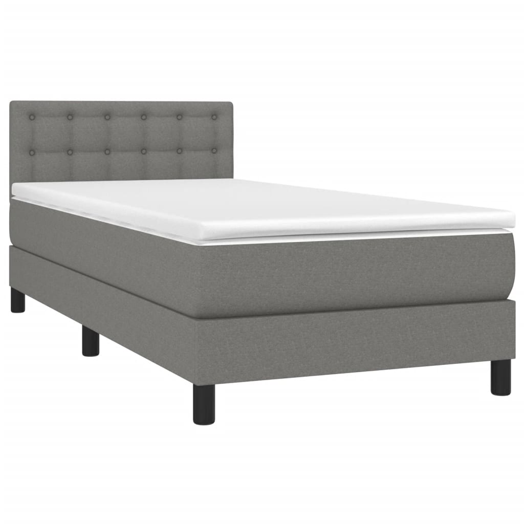 Box Spring Bed with Mattress Dark Grey King Single Size Fabric