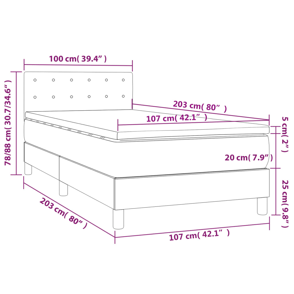 Box Spring Bed with Mattress Dark Grey King Single Size Fabric