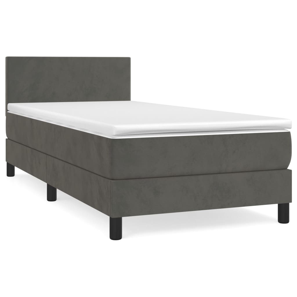 Box Spring Bed with Mattress Dark Grey King Single Size Velvet