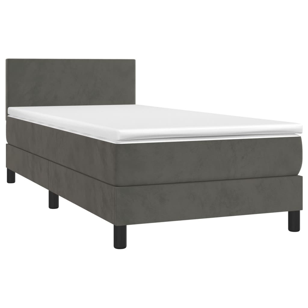 Box Spring Bed with Mattress Dark Grey King Single Size Velvet