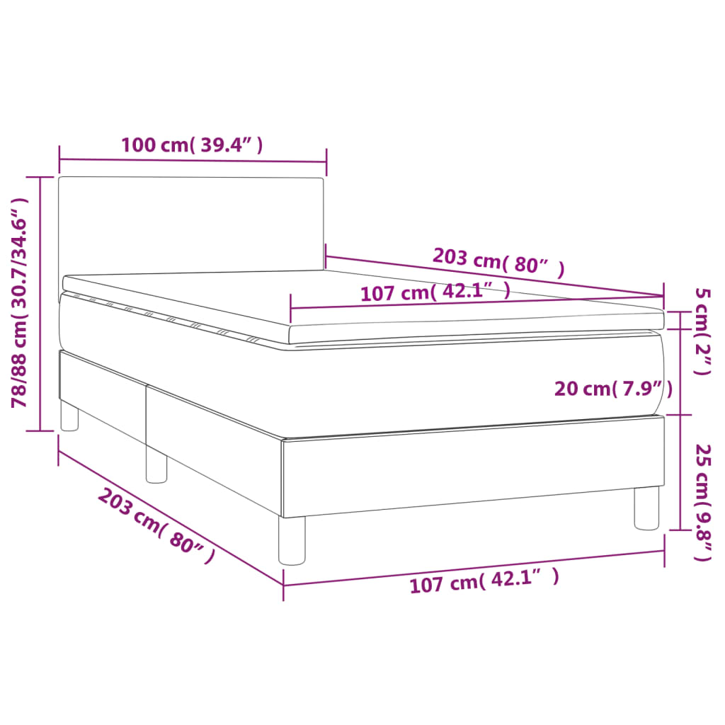 Box Spring Bed with Mattress Dark Grey King Single Size Velvet