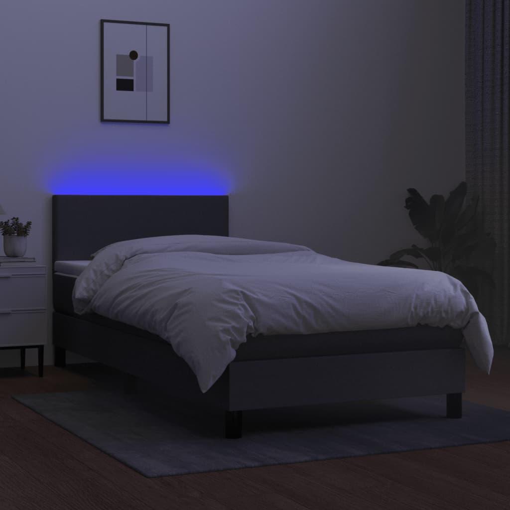 Box Spring Bed with Mattress&LED Dark Grey King Single Size
