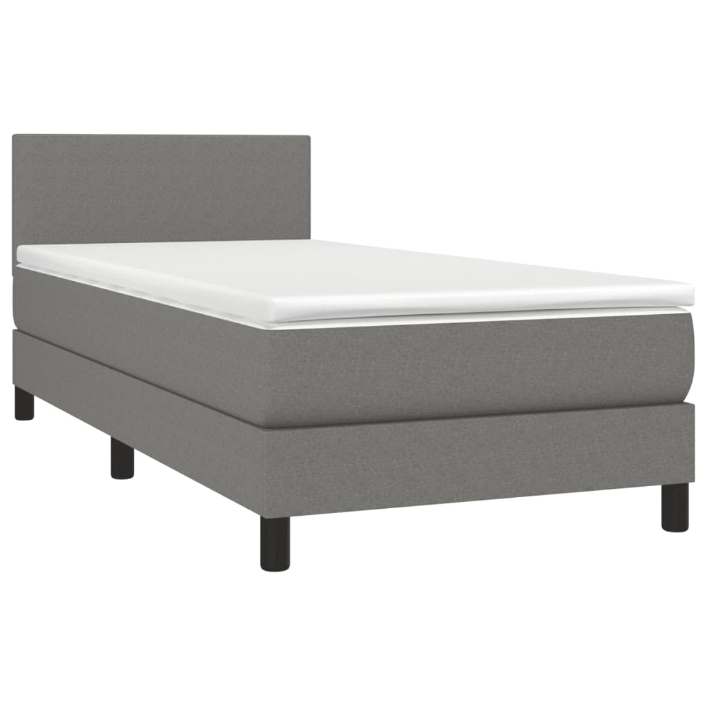Box Spring Bed with Mattress&LED Dark Grey King Single Size
