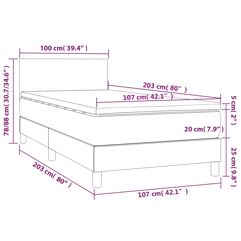Box Spring Bed with Mattress&LED Dark Grey King Single Size