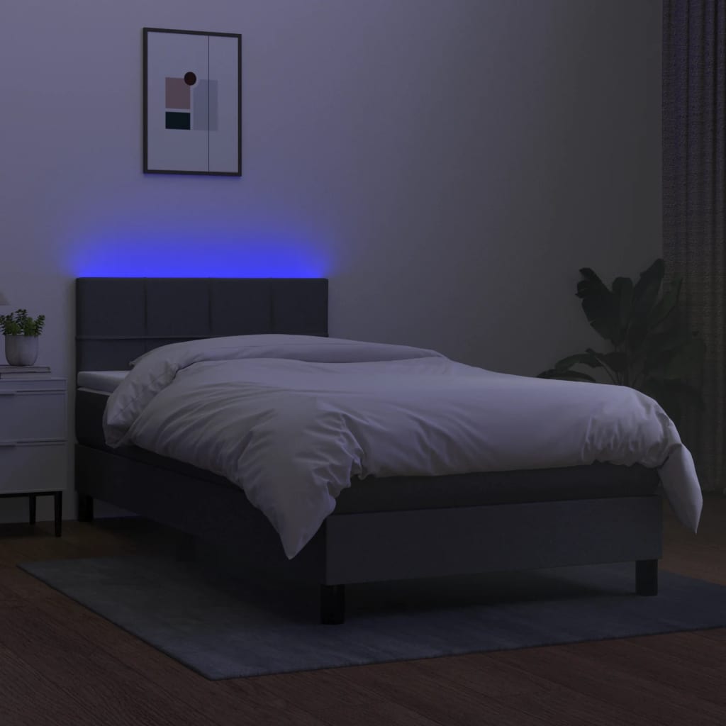 Box Spring Bed with Mattress&LED Dark Grey King Single Size