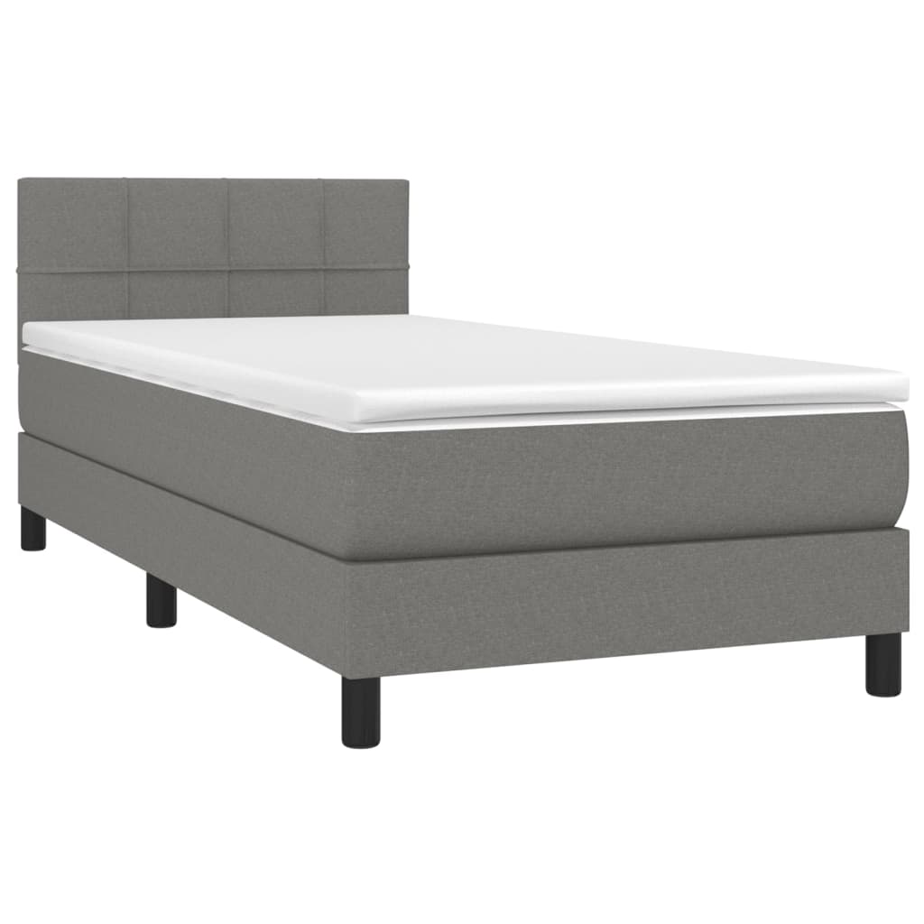 Box Spring Bed with Mattress&LED Dark Grey King Single Size