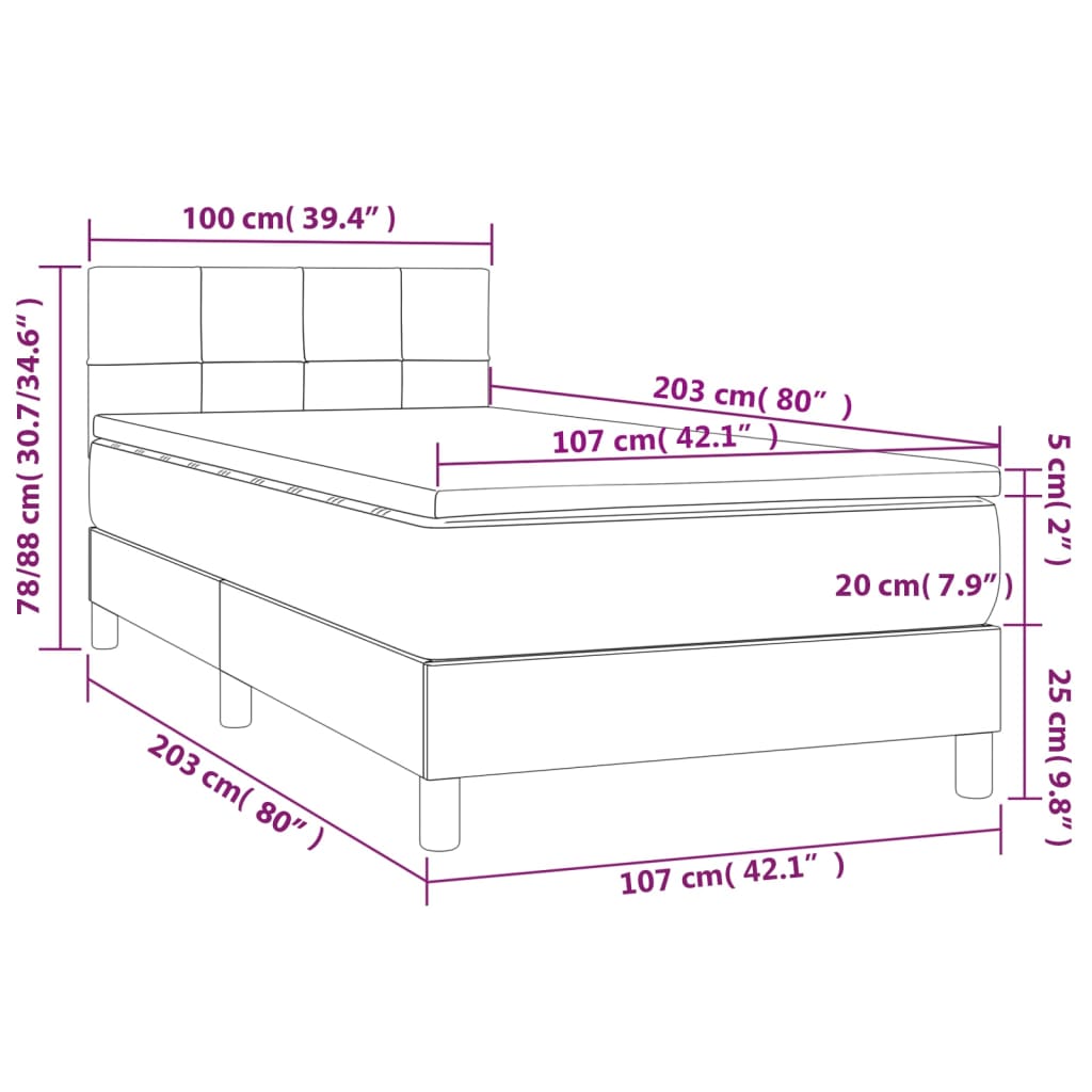Box Spring Bed with Mattress&LED Dark Grey King Single Size