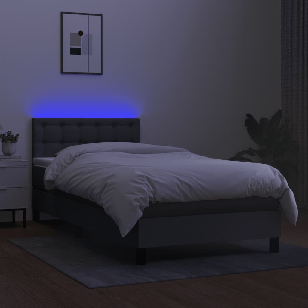 Box Spring Bed with Mattress&LED Dark Grey King Single Size