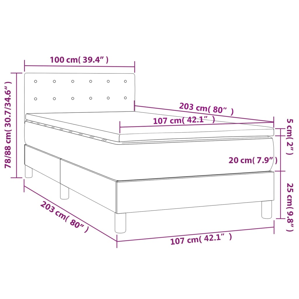 Box Spring Bed with Mattress&LED Dark Grey King Single Size