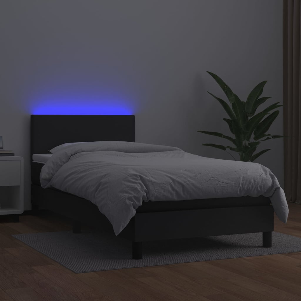 Box Spring Bed with Mattress&LED Black King Single Size