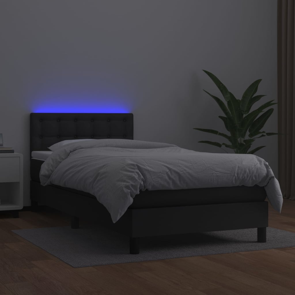 Box Spring Bed with Mattress&LED Black King Single Size
