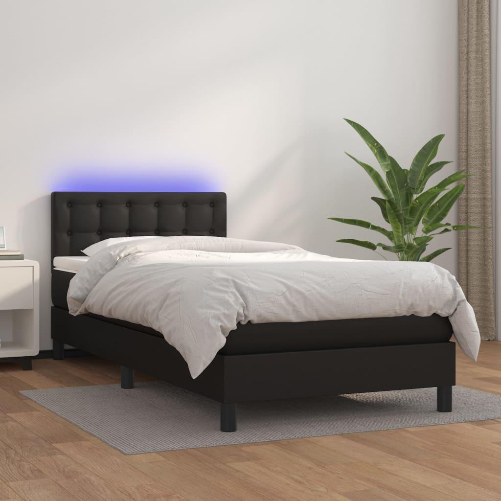 Box Spring Bed with Mattress&LED Black King Single Size