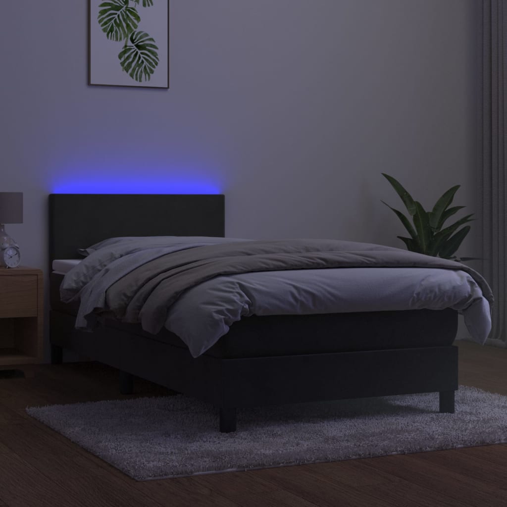 Box Spring Bed with Mattress&LED Dark Grey King Single Size
