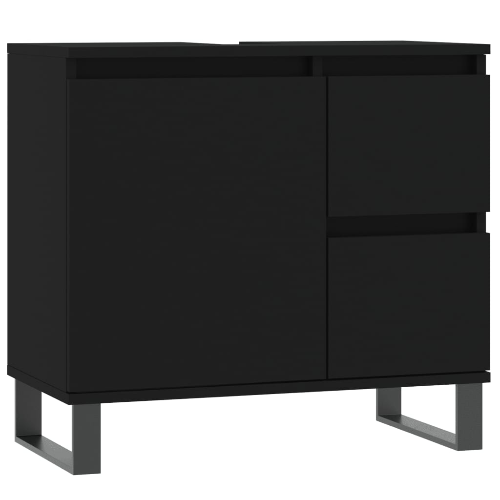 3 Piece Bathroom Furniture Set Black Engineered Wood