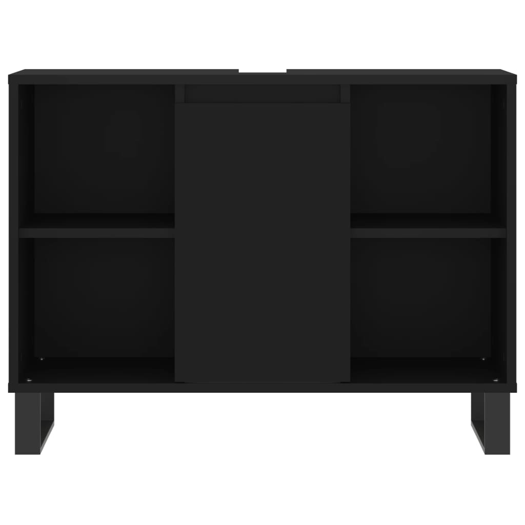 3 Piece Bathroom Furniture Set Black Engineered Wood