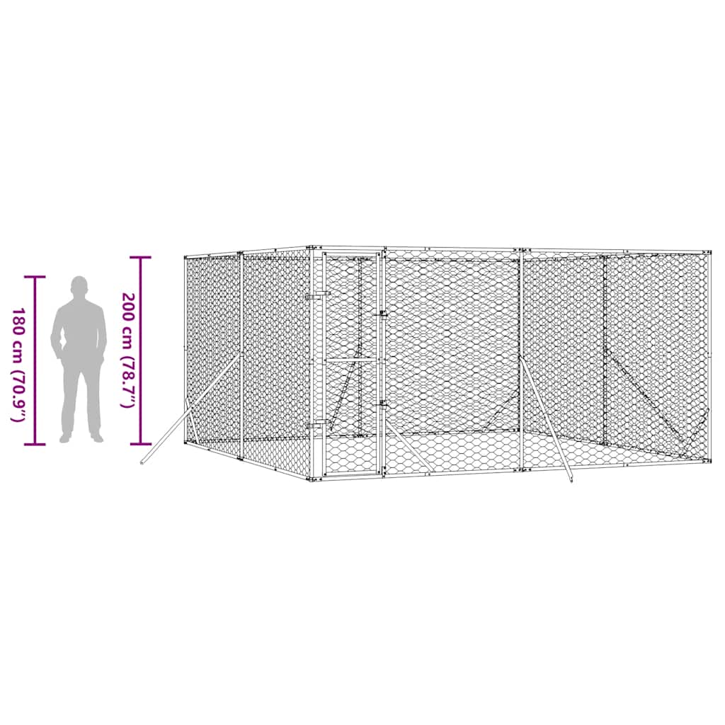 Outdoor Dog Kennel Silver 4x4x2 m Galvanised Steel