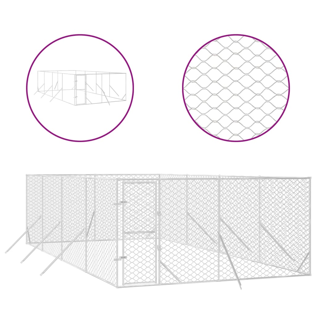 Outdoor Dog Kennel Silver 4x8x2 m Galvanised Steel