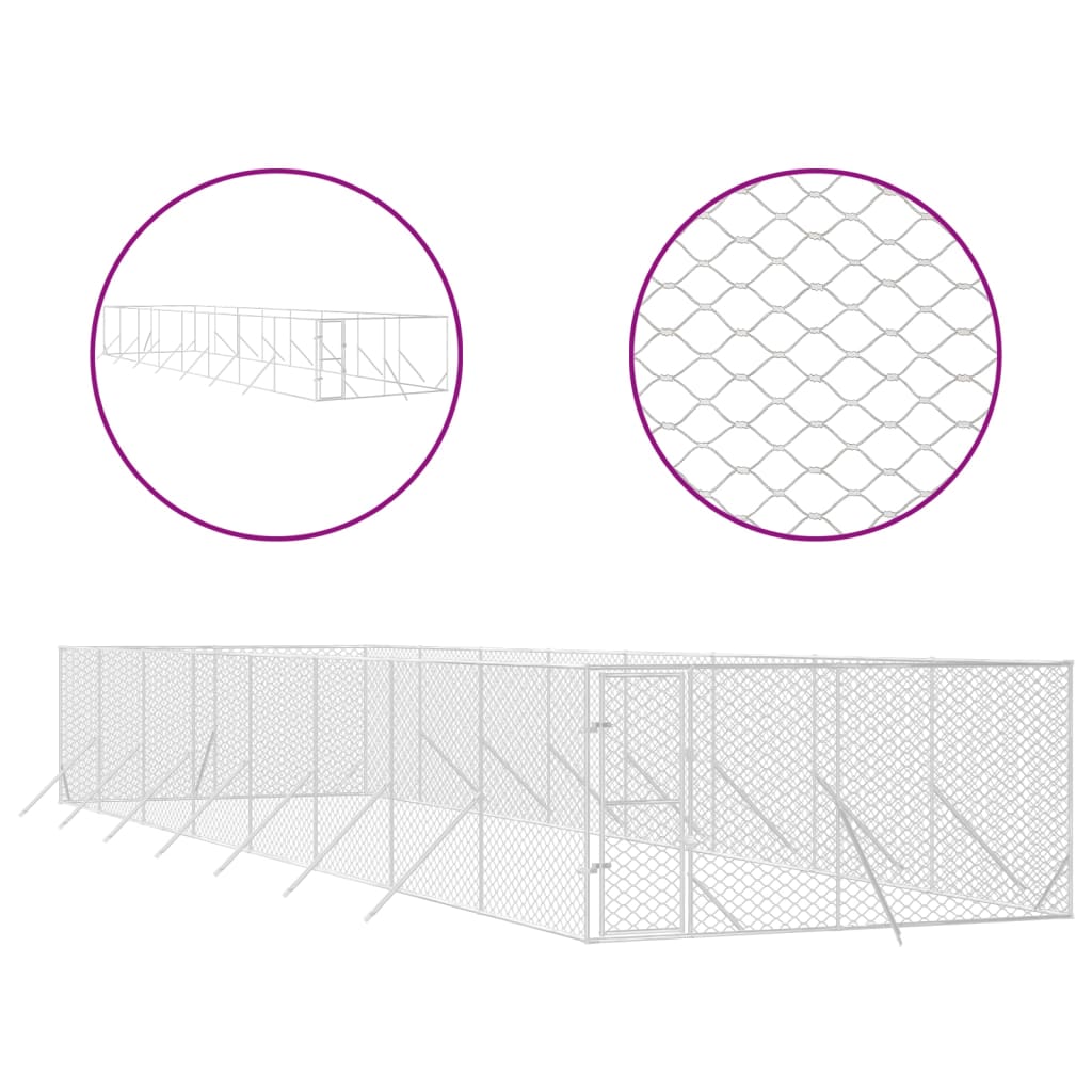 Outdoor Dog Kennel Silver 4x16x2 m Galvanised Steel