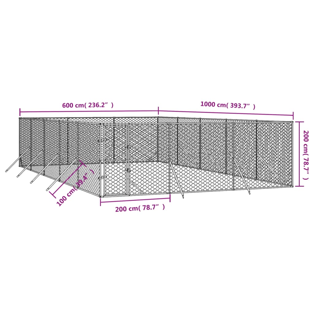 Outdoor Dog Kennel Silver 6x10x2 m Galvanised Steel