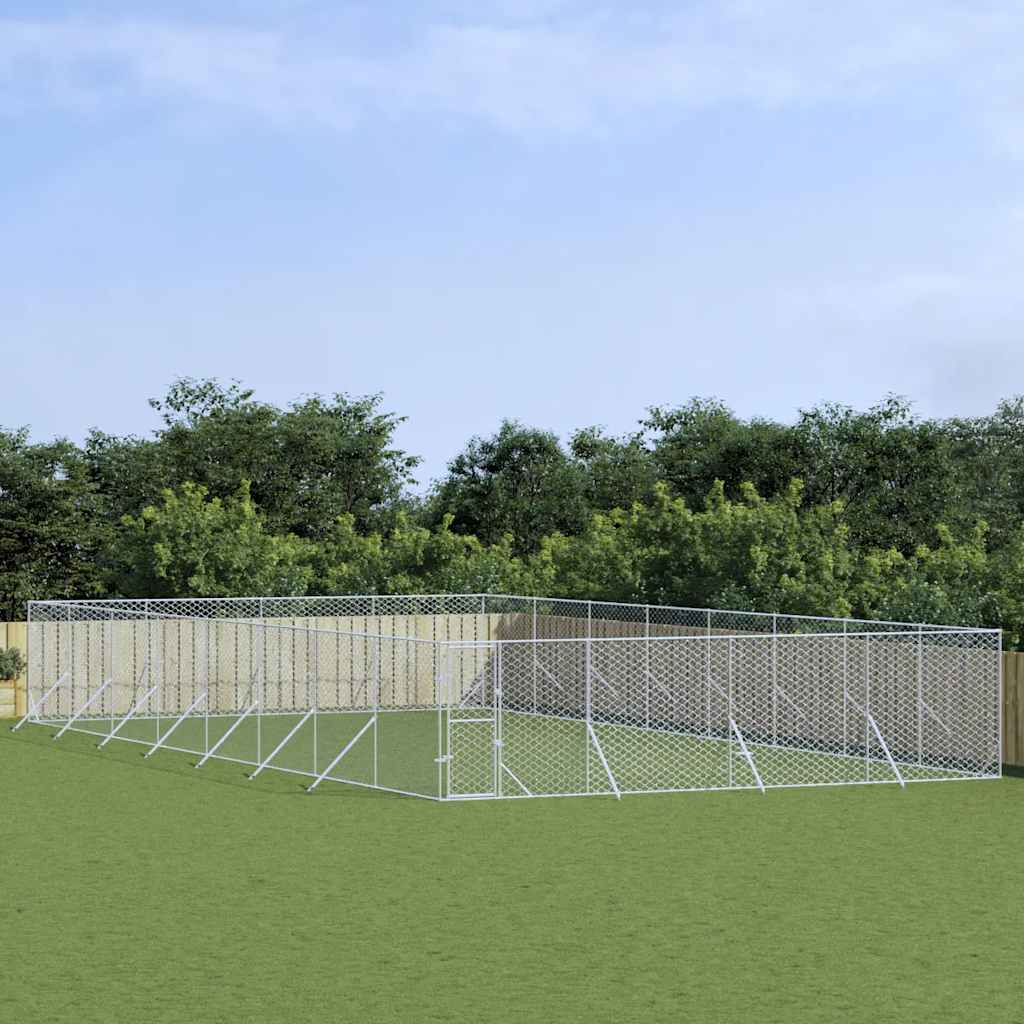 Outdoor Dog Kennel Silver 8x16x2 m Galvanised Steel
