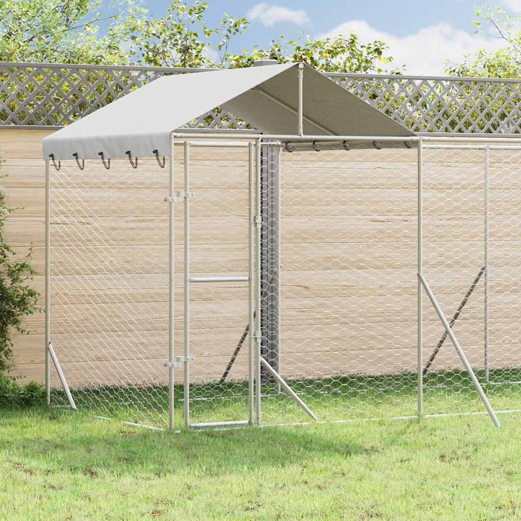 Outdoor Dog Kennel with Roof Silver 6x2x2.5 m Galvanised Steel
