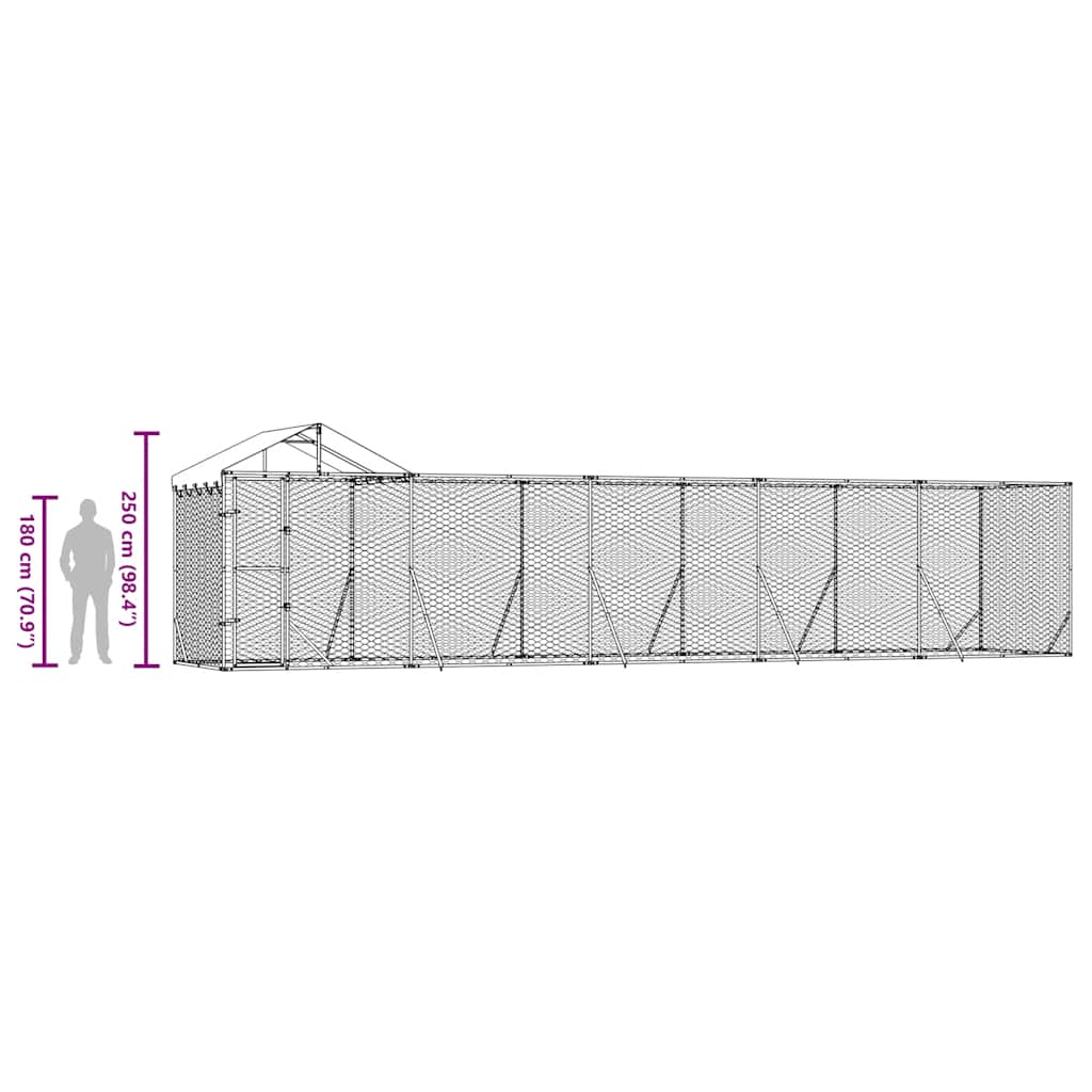 Outdoor Dog Kennel with Roof Silver 10x2x2.5 m Galvanised Steel