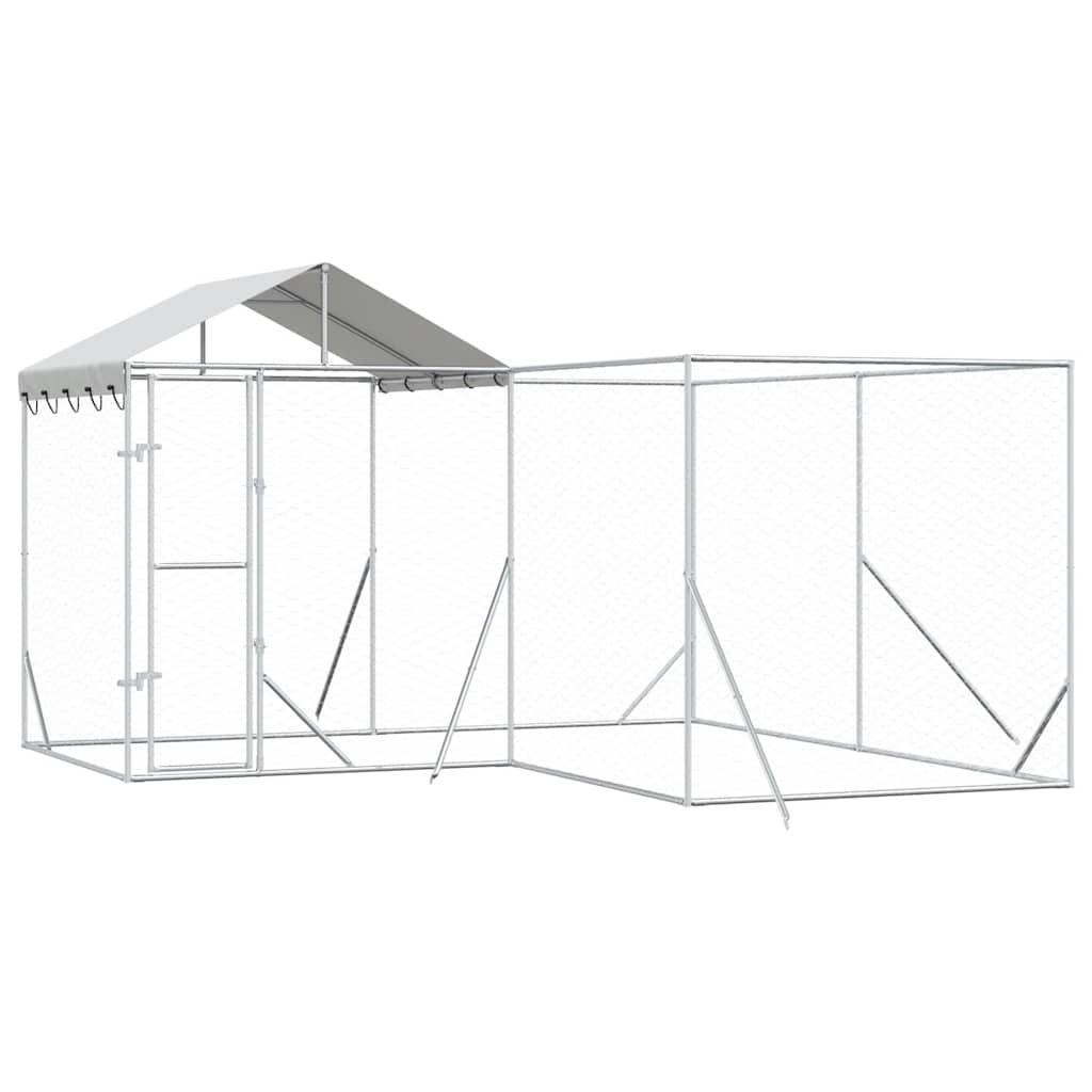 Outdoor Dog Kennel with Roof Silver 4x4x2.5 m Galvanised Steel