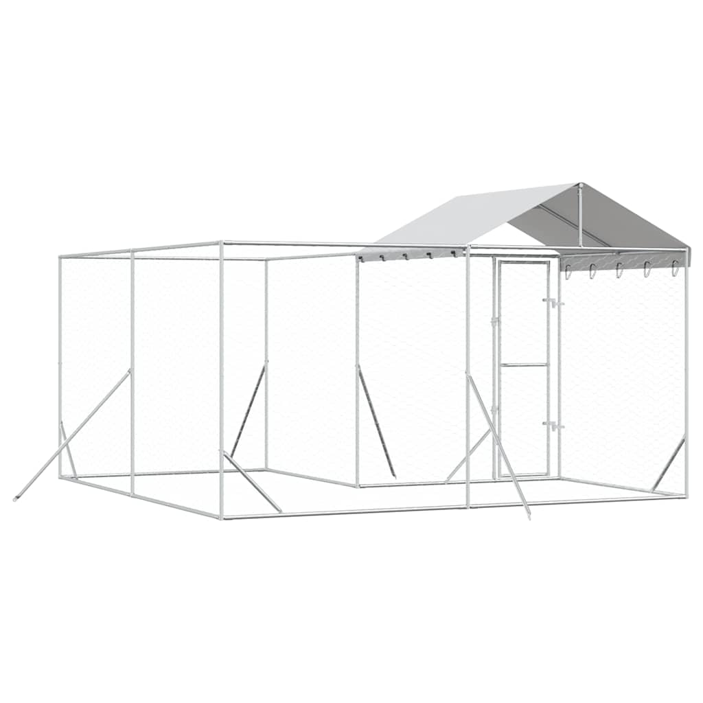 Outdoor Dog Kennel with Roof Silver 4x4x2.5 m Galvanised Steel