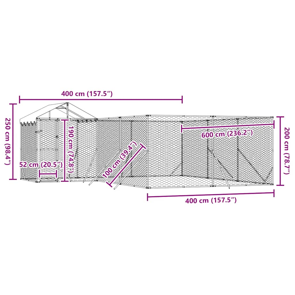 Outdoor Dog Kennel with Roof Silver 6x6x2.5 m Galvanised Steel