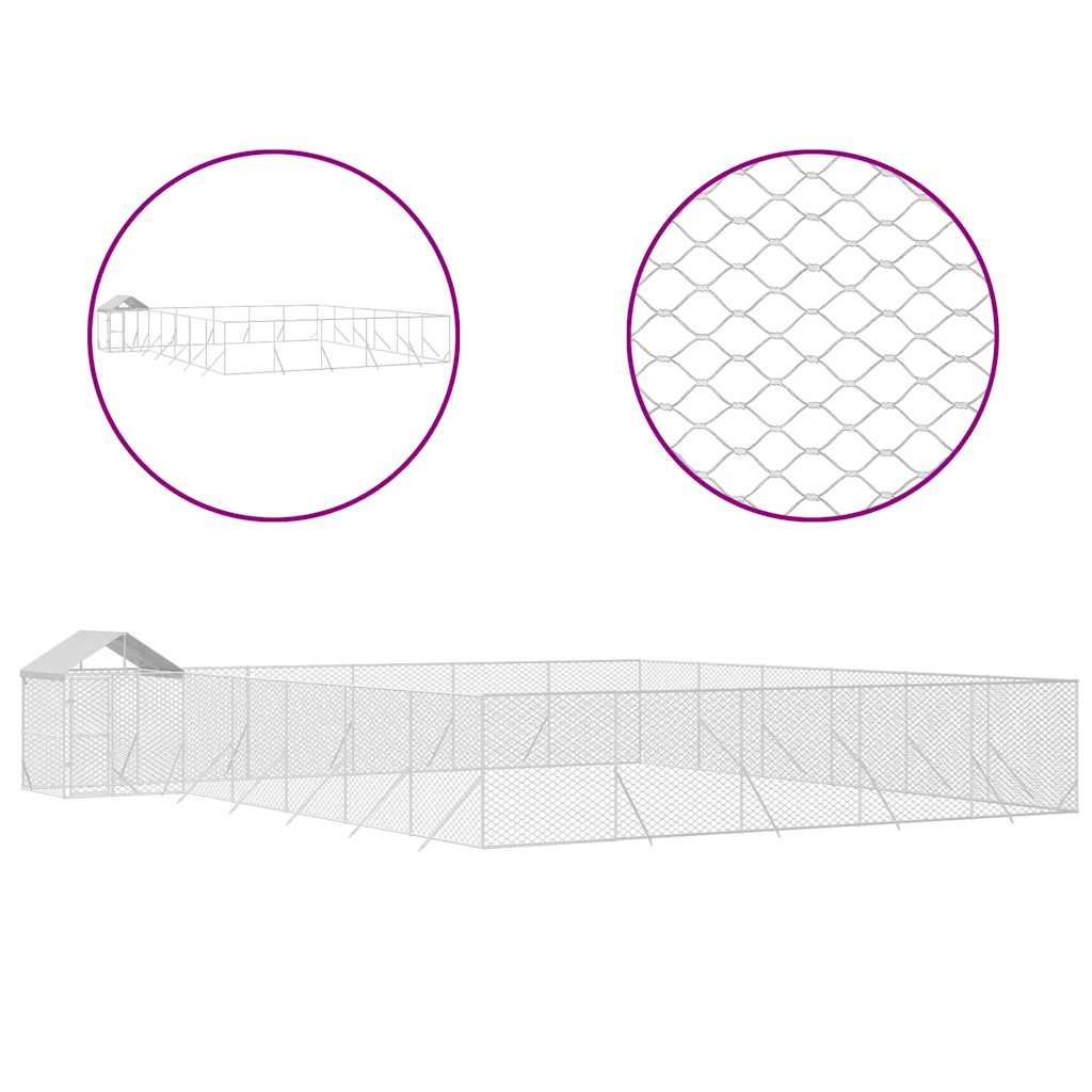 Outdoor Dog Kennel with Roof Silver 12x12x2.5m Galvanised Steel