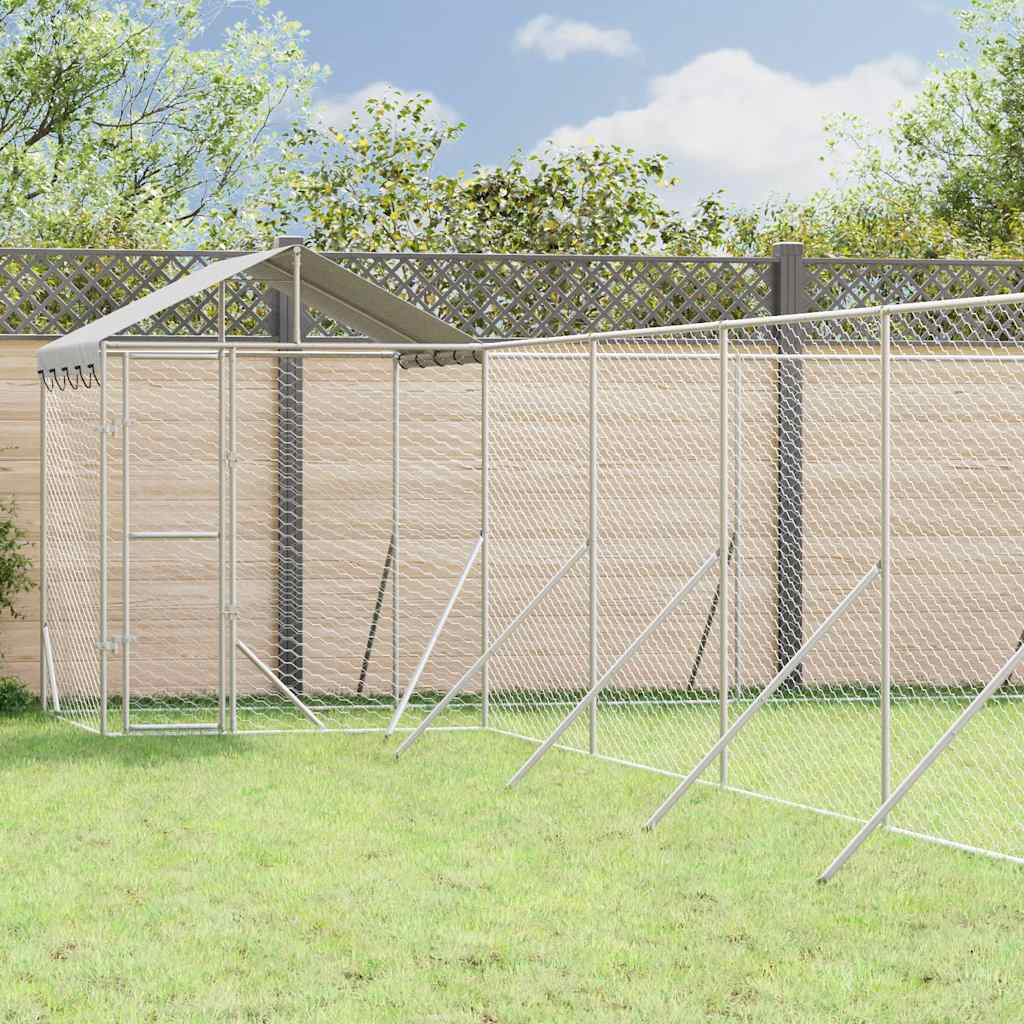 Outdoor Dog Kennel with Roof Silver 12x12x2.5m Galvanised Steel