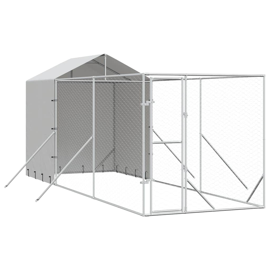 Outdoor Dog Kennel with Roof Silver 2x6x2.5 m Galvanised Steel
