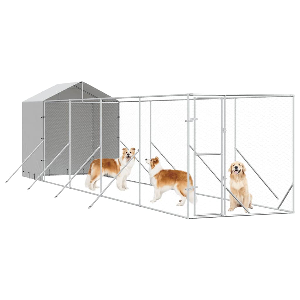 Outdoor Dog Kennel with Roof Silver 2x10x2.5 m Galvanised Steel