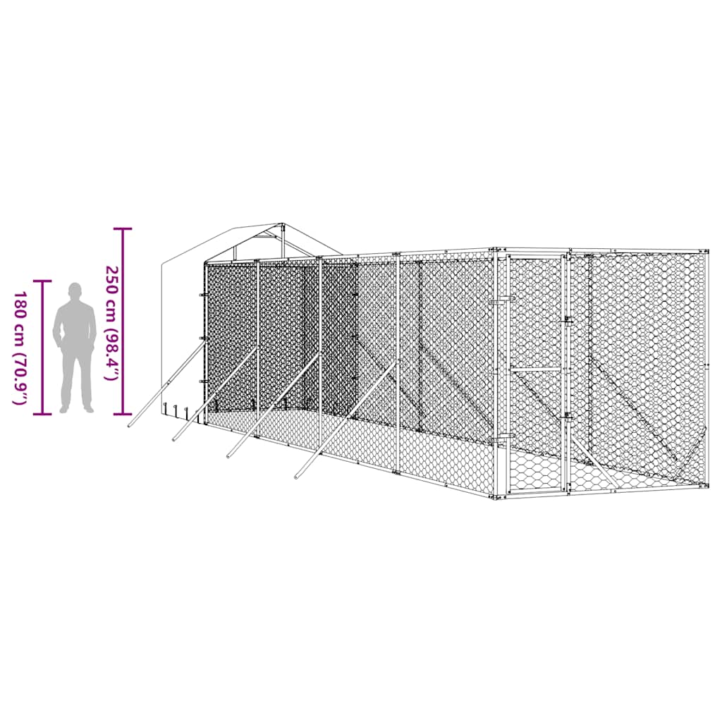 Outdoor Dog Kennel with Roof Silver 2x10x2.5 m Galvanised Steel
