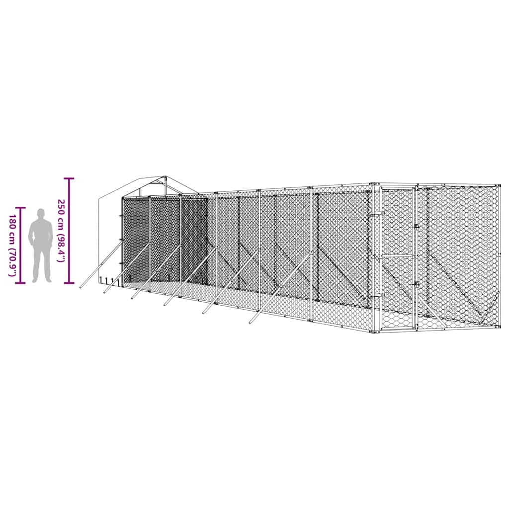 Outdoor Dog Kennel with Roof Silver 2x14x2.5 m Galvanised Steel