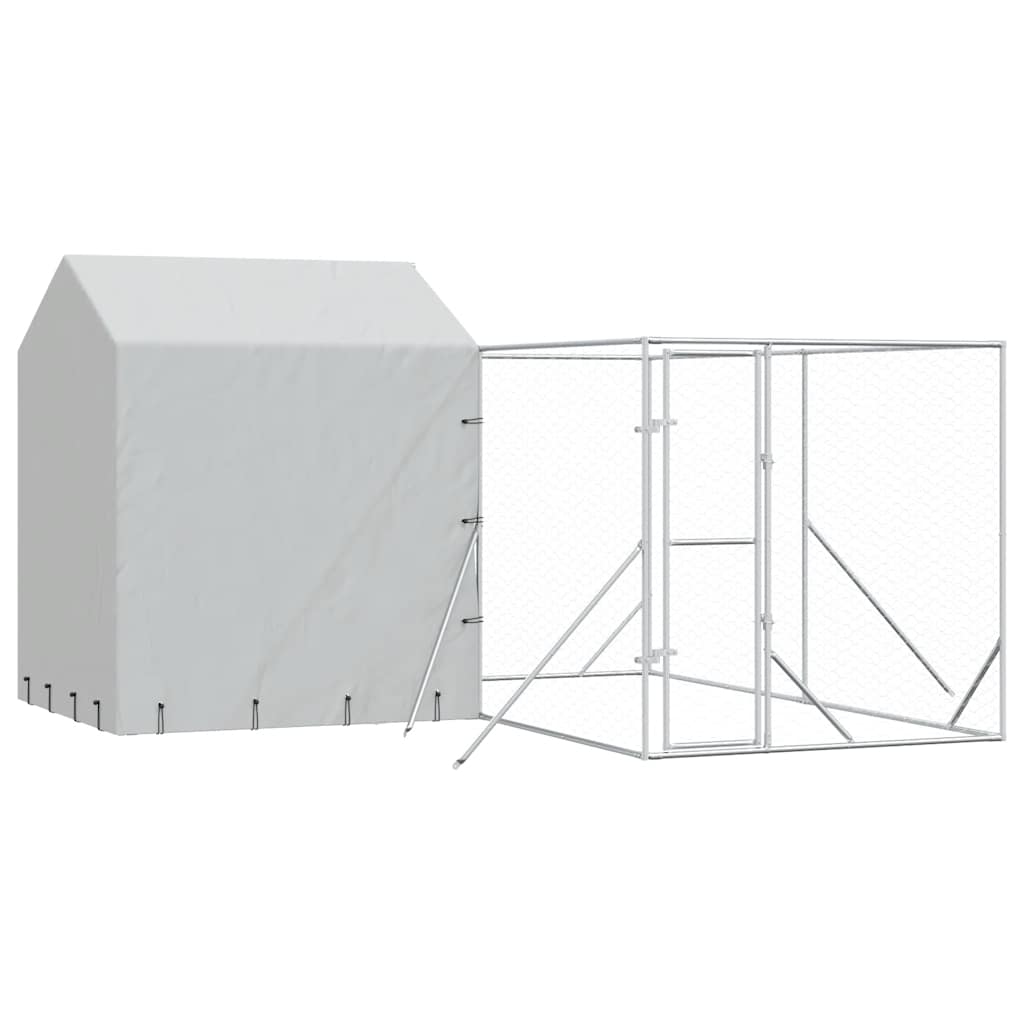 Outdoor Dog Kennel with Roof Silver 4x4x2.5 m Galvanised Steel